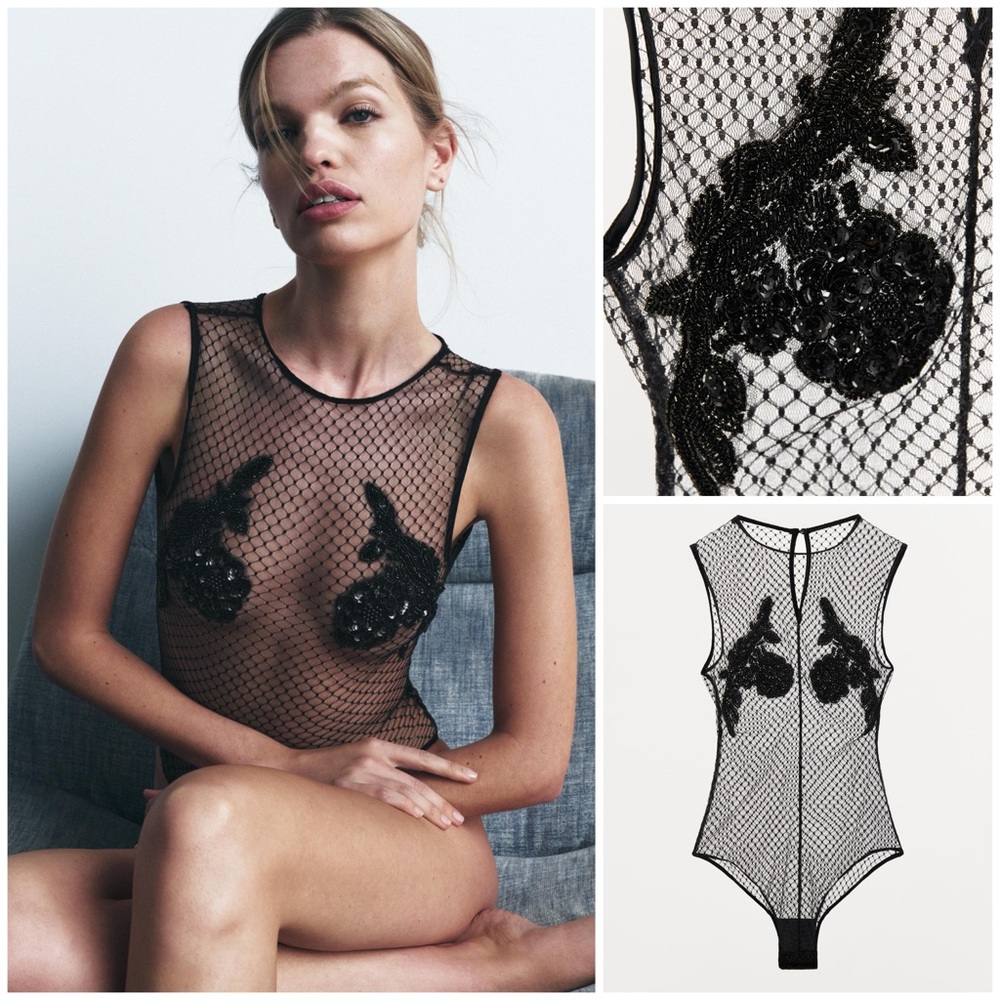 ZARA ~ Beaded / Sequin Mesh Bodysuit